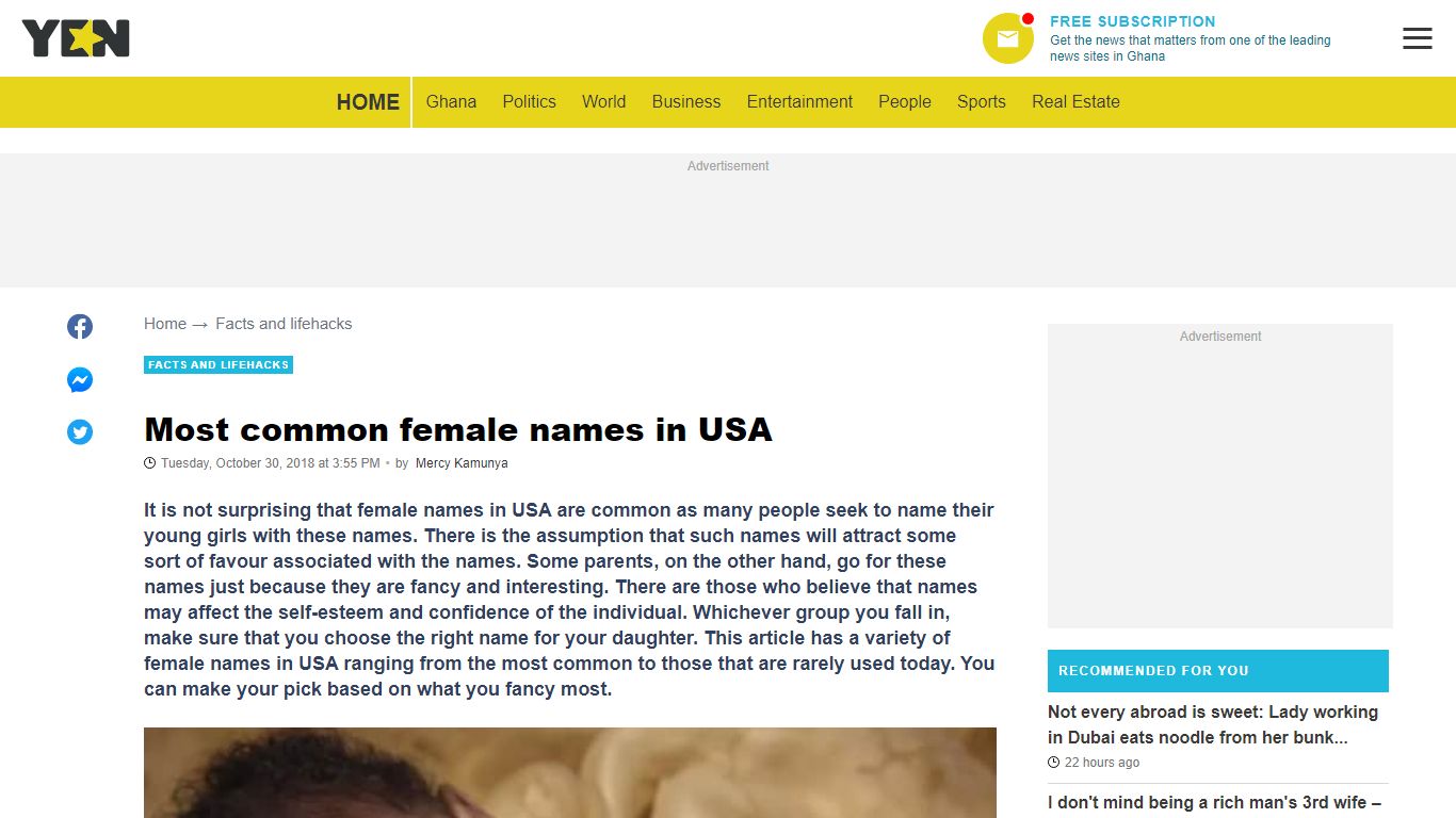 Most common female names in USA - YEN.COM.GH